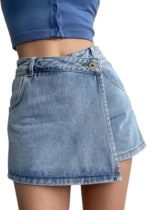 Women's Jeans Shorts High Waisted Loose Fashionable Elastic Summer Lightweight Skirt Shorts with Pockets