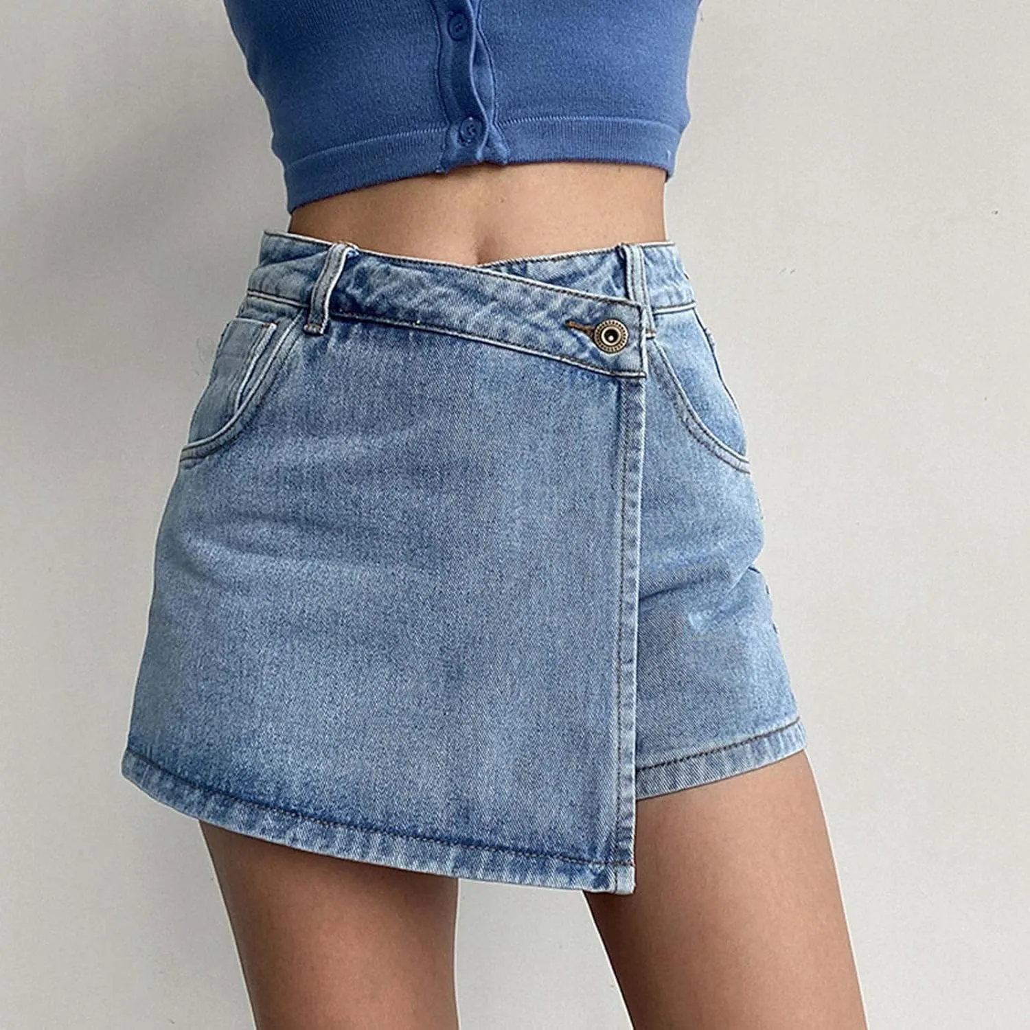 Women's Jeans Shorts High Waisted Loose Fashionable Elastic Summer Lightweight Skirt Shorts with Pockets