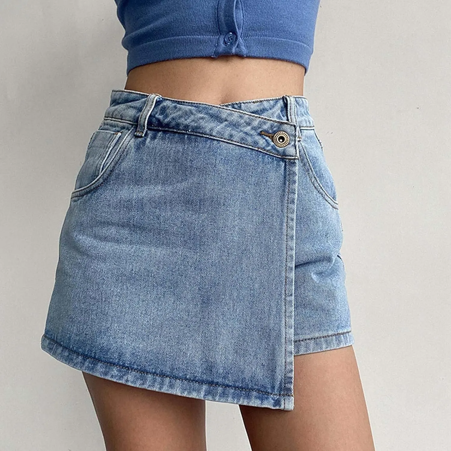Women's Jeans Shorts High Waisted Loose Fashionable Elastic Summer Lightweight Skirt Shorts with Pockets