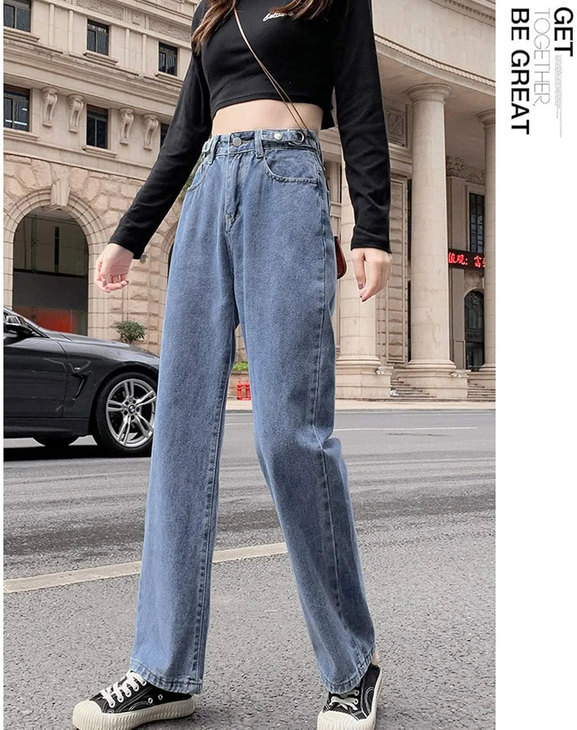Womens Jeans Stretch Bootcut Y2K Fashion Boyfriend Jeans Skateboard Bell Bottom Harem Pants with Pockets