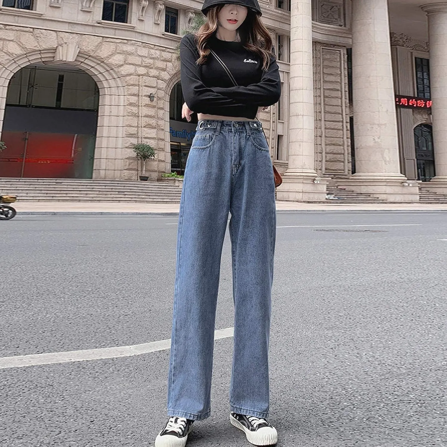 Womens Jeans Stretch Bootcut Y2K Fashion Boyfriend Jeans Skateboard Bell Bottom Harem Pants with Pockets
