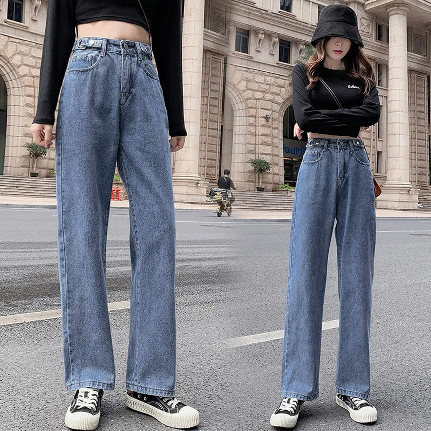Womens Jeans Stretch Bootcut Y2K Fashion Boyfriend Jeans Skateboard Bell Bottom Harem Pants with Pockets