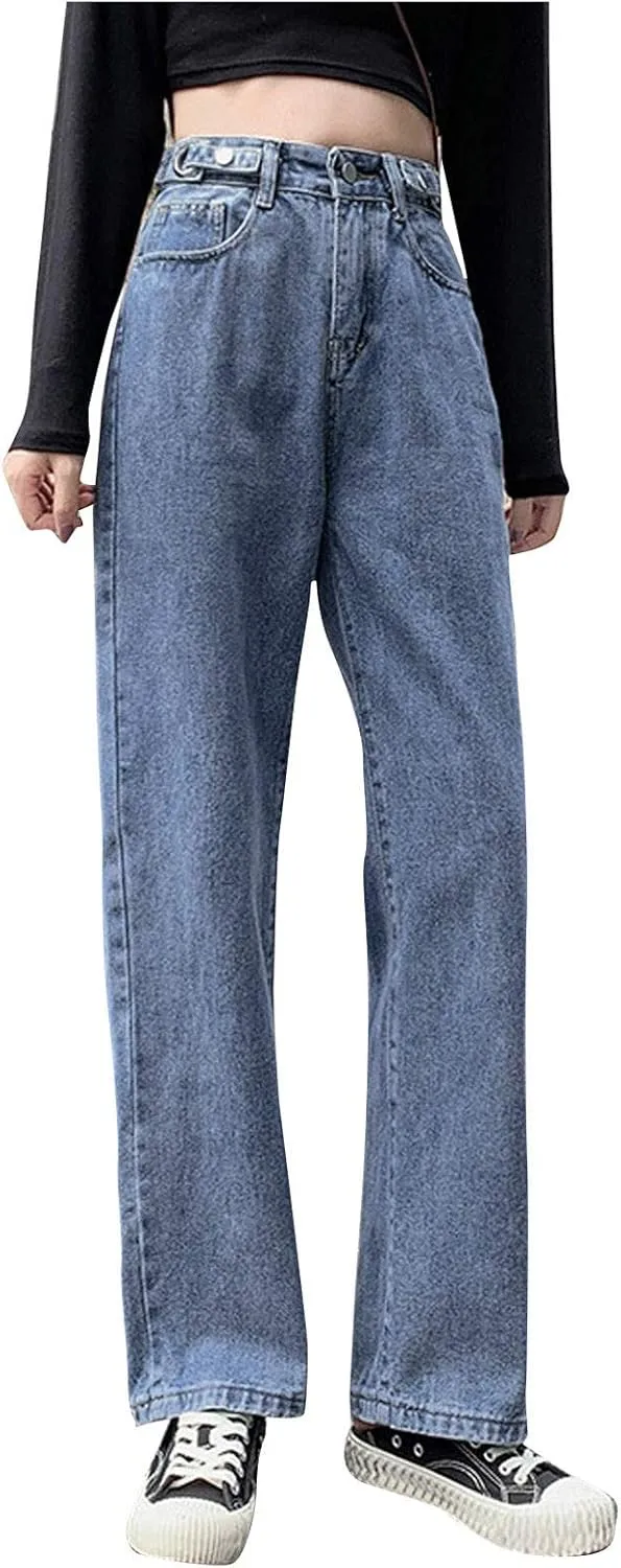 Womens Jeans Stretch Bootcut Y2K Fashion Boyfriend Jeans Skateboard Bell Bottom Harem Pants with Pockets