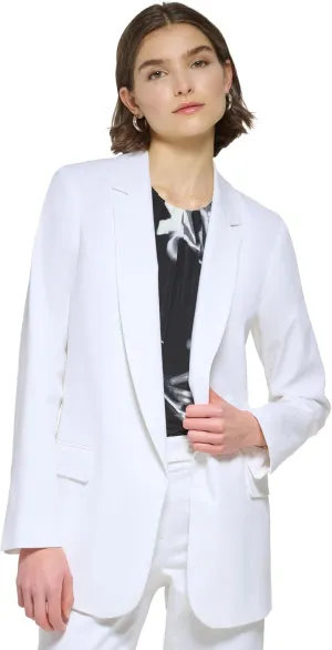 Women's Linen Blend Open Front Blazer Cream 12