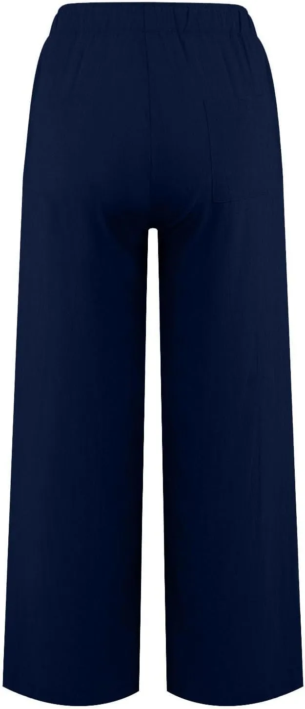 Womens Linen Pants with Pockets Summer Casual High Waisted Lounge Baggy Wide Leg Pants Beach Vacation Clothes
