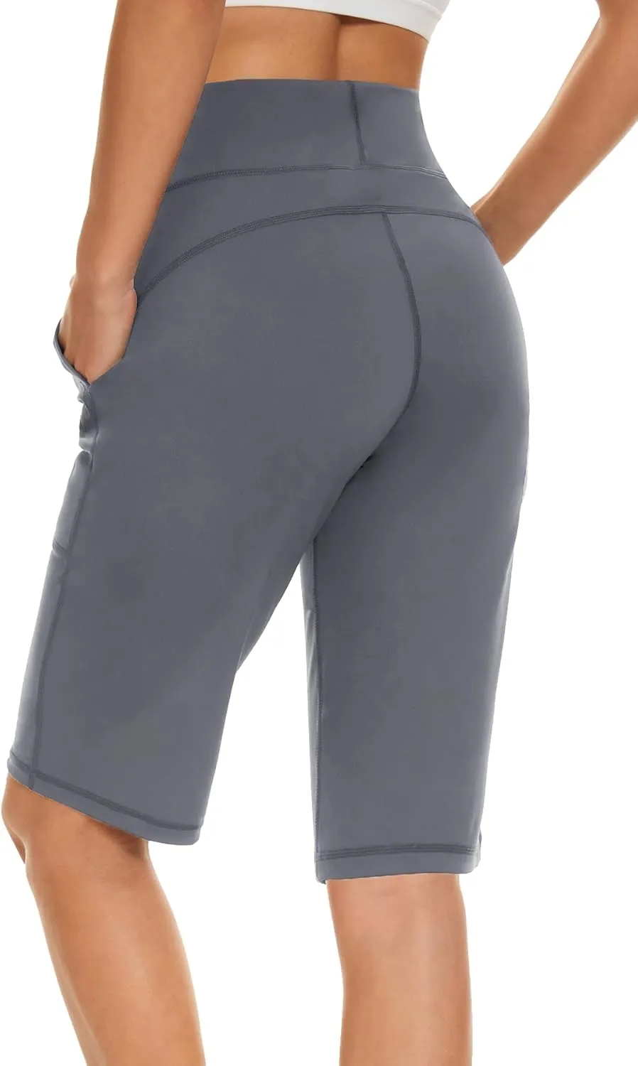 Women's Long Shorts 12" Knee Length Running Athletic High Waist Deep Pockets Quick Dry Loose Fit