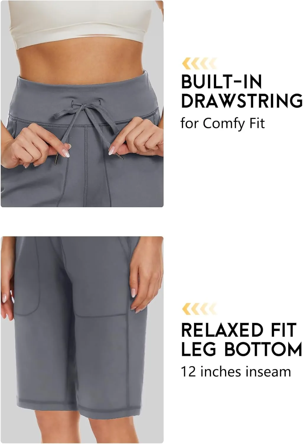 Women's Long Shorts 12" Knee Length Running Athletic High Waist Deep Pockets Quick Dry Loose Fit