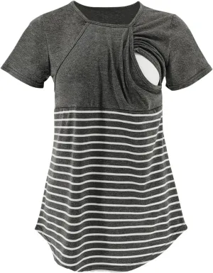 Women's Maternity Nursing Tops Short Sleeve Breastfeeding Top Tee Shirt Pregnancy Shirt Loose Fit Lounge Blouse