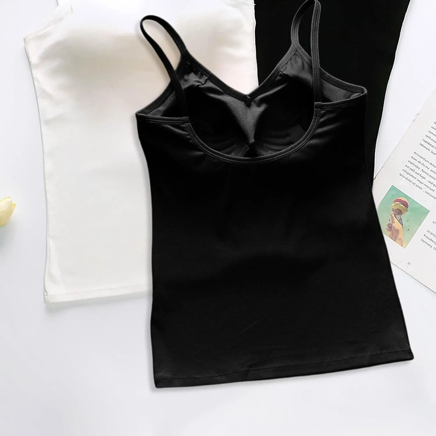Womens Modal Built-in Bra Summer 2025 Basic Padded Yoga Shirt Shelf Bras Workout Camisole Casual Modal Undershirt