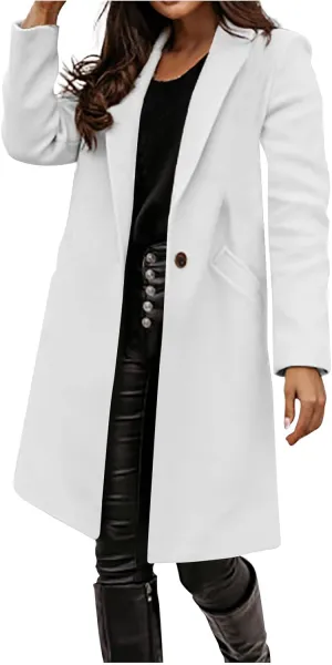 Women's Notched Lapel Wool Coat Single Breasted Pea Coat Winter Wool Blend Blazer Jacket Fashion Work Solid Overcoat