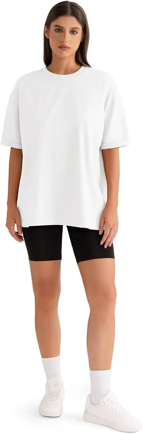 Womens Oversized T Shirts Loose Fit Crewneck Short Sleeve Tops Folded Sleeve Basic Tee 2025 Spring Summer Tops