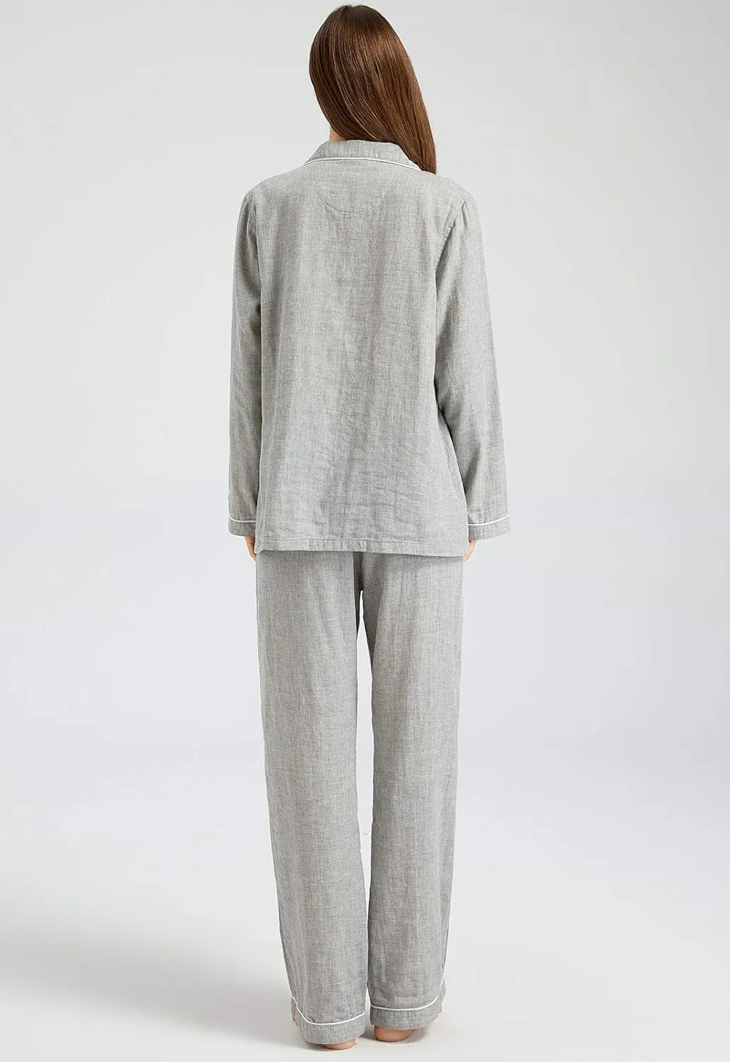 Women's Pajama Set 100% Double Gauze Cotton Linen Like Super Soft Comfy Lightweight Button Down Sleepwear