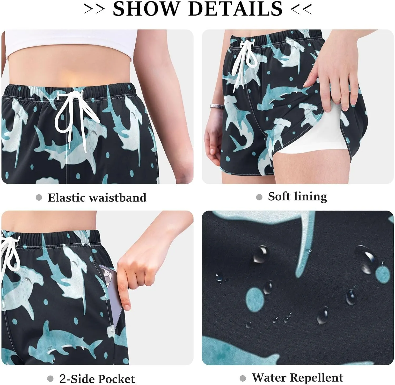 Womens Quick Dry Beach Shorts Athletic Swim Bottom Swimsuit with Liner Pockets