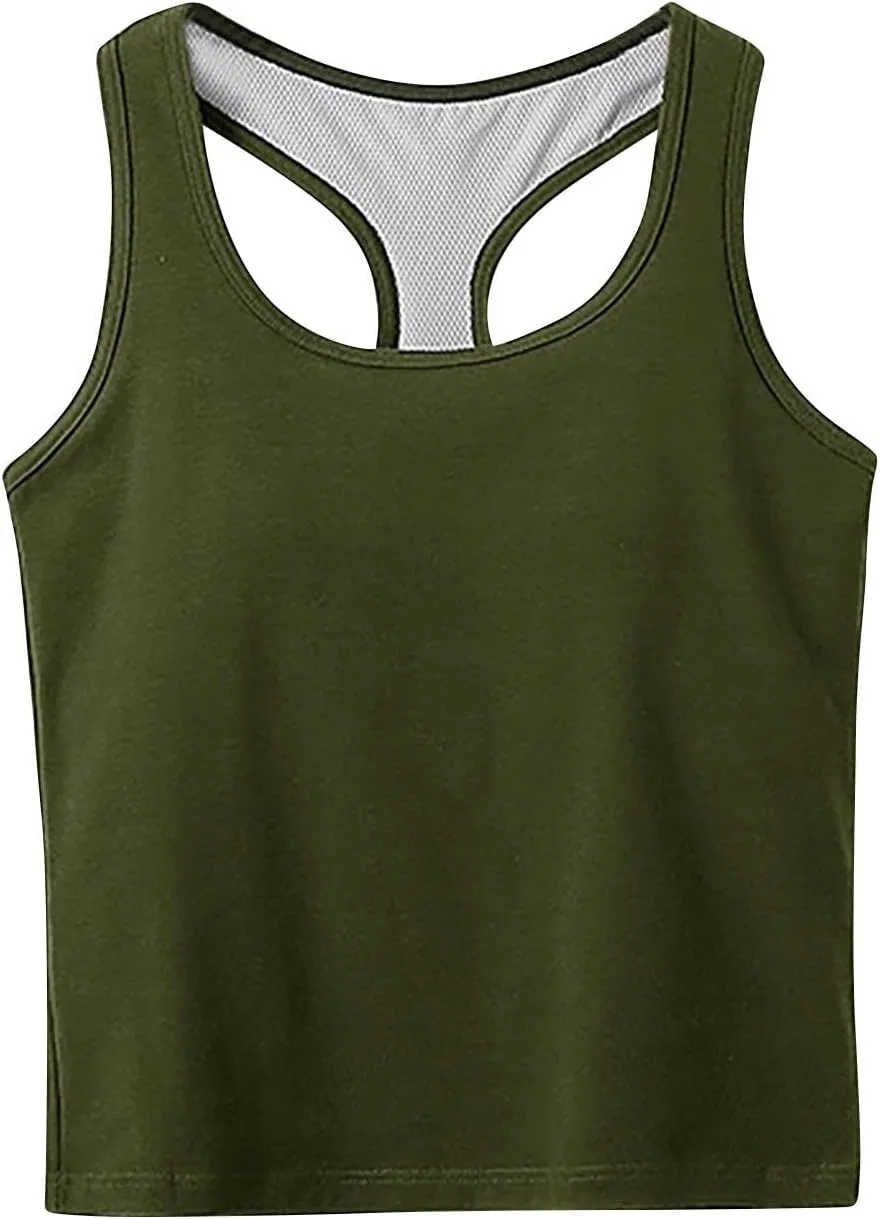 Womens Racerback Tank Tops with Built in Bra Summer Basic Sleeveless Crop Yoga Shirts Fitted Running Workout Camisole