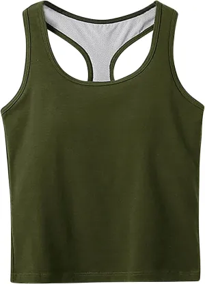 Womens Racerback Tank Tops with Built in Bra Summer Basic Sleeveless Crop Yoga Shirts Fitted Running Workout Camisole