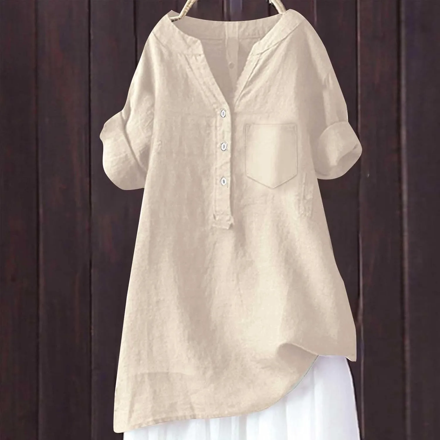 Women's Short Sleeve Cotton Linen Shirts Casual V Neck Soft T Shirts Floral Loose Fit Summer Tshirts