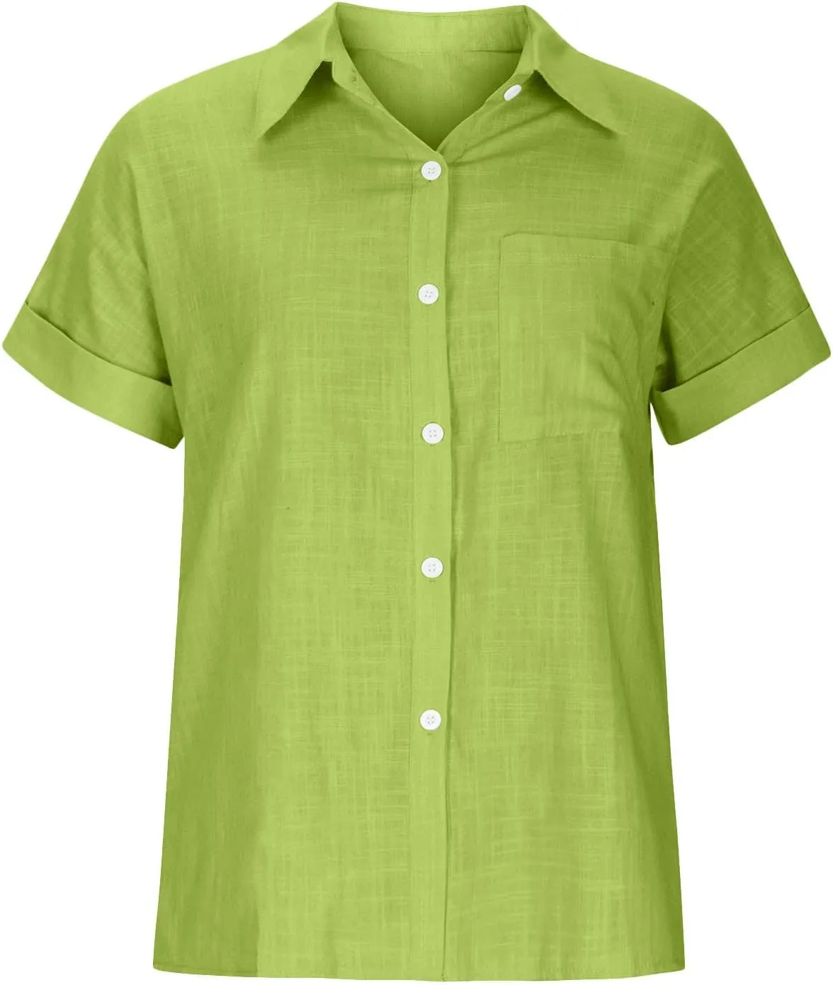 Women's Short Sleeve Linen Tops Button Down Summer Shirts Plus Size Work Blouse Dressy Casual Basic Tee Shirt Tops