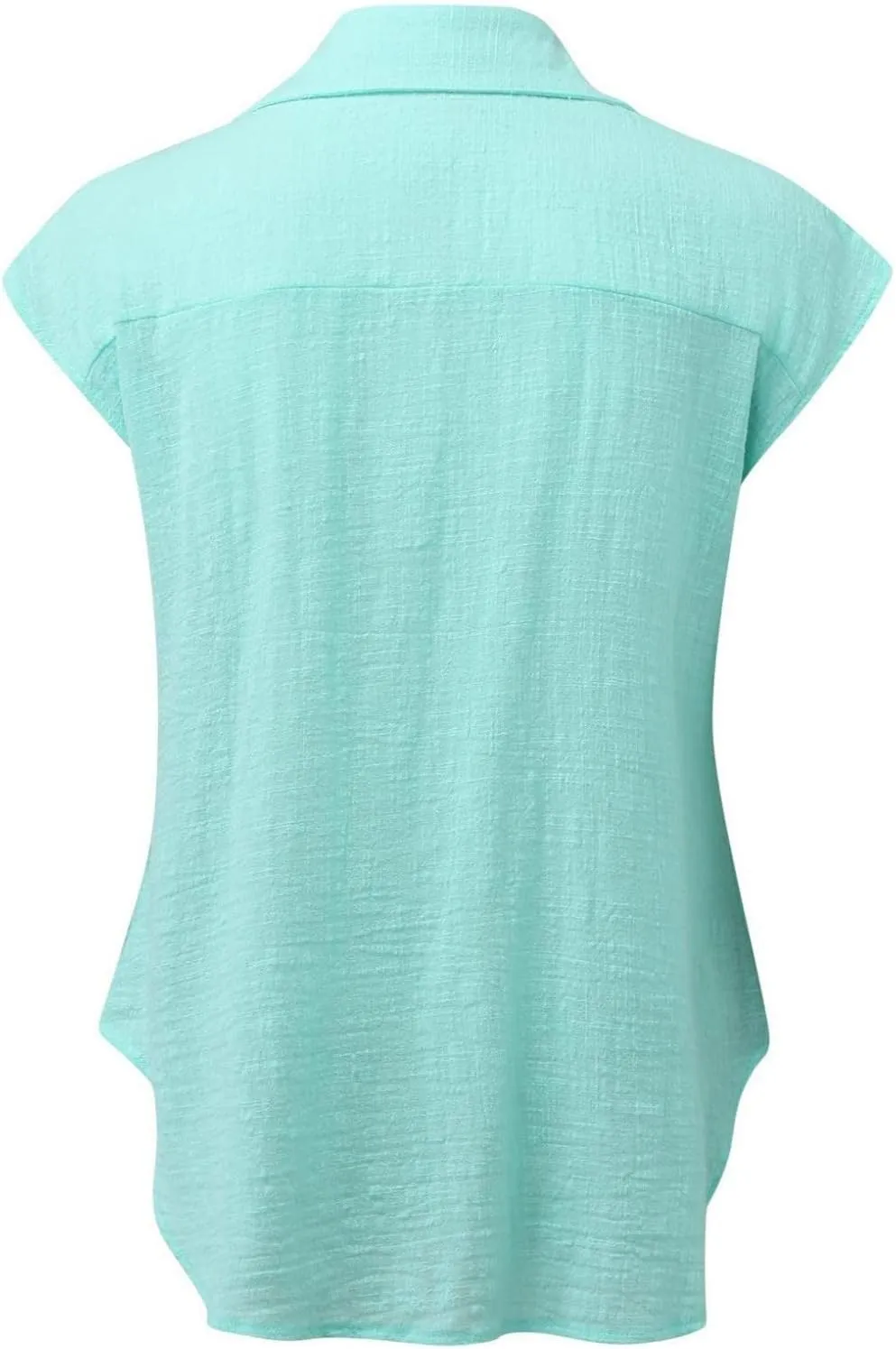 Womens Short Sleeve Shirts Tops Summer Casual Button Down Lapel Tee Solid Color Cotton Linen Loose Fit T-Shirt Blouse
