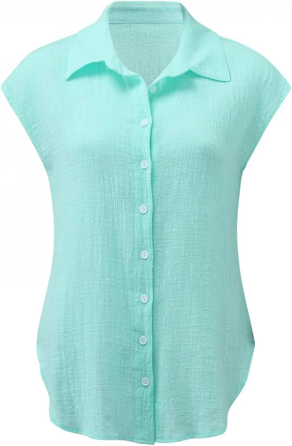 Womens Short Sleeve Shirts Tops Summer Casual Button Down Lapel Tee Solid Color Cotton Linen Loose Fit T-Shirt Blouse