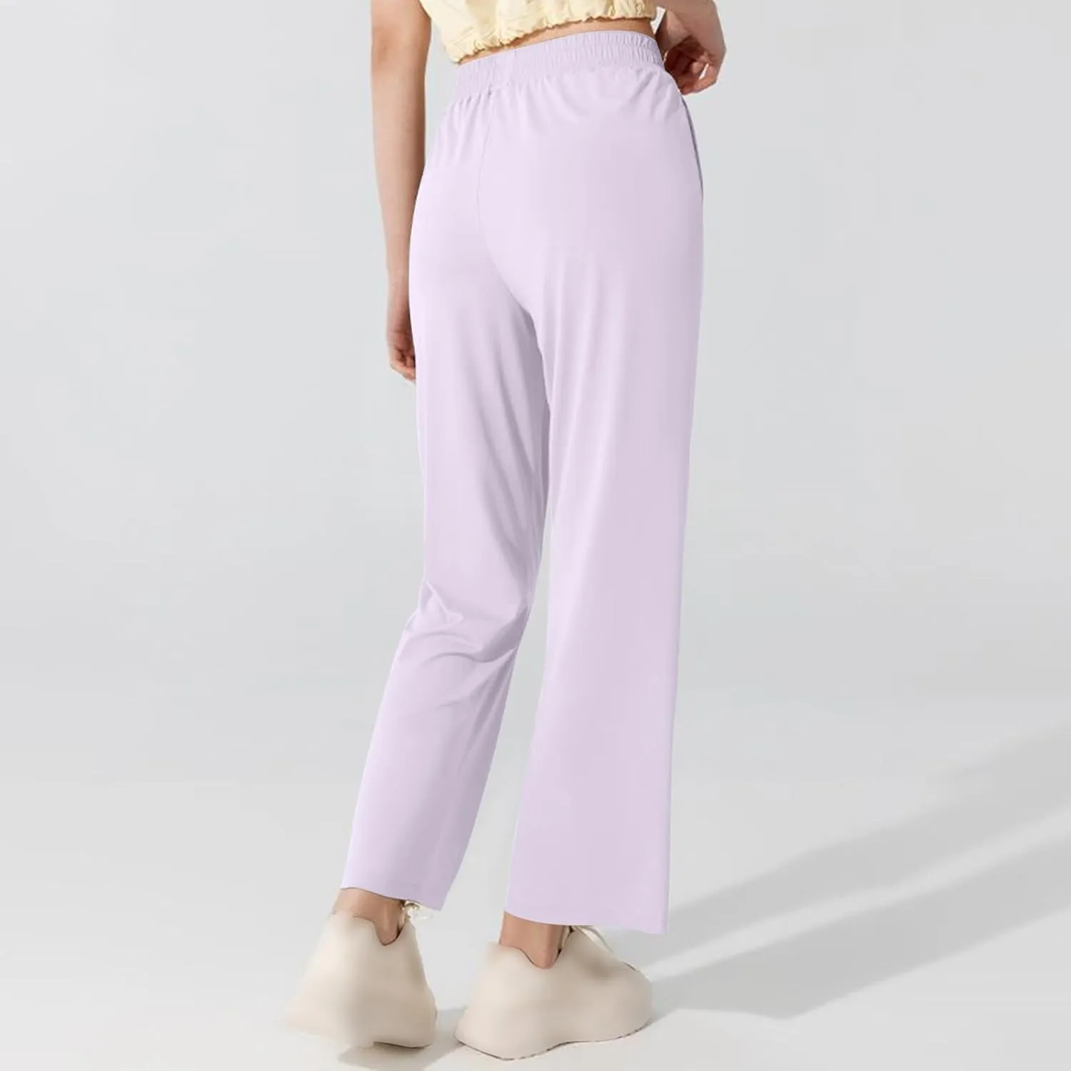 Womens Summer Athletic Pants Straight Leg Stretch Waisted Trousers with Pockets Breathable Loose Comfy Fitness Pant
