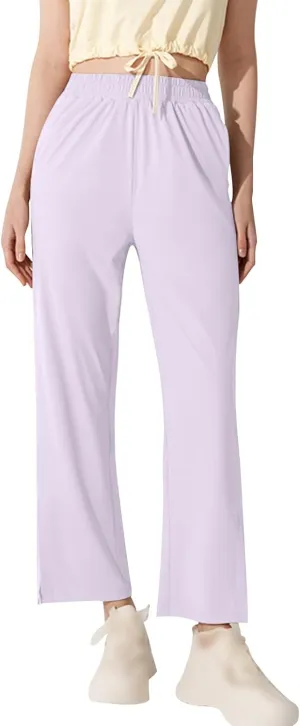 Womens Summer Athletic Pants Straight Leg Stretch Waisted Trousers with Pockets Breathable Loose Comfy Fitness Pant