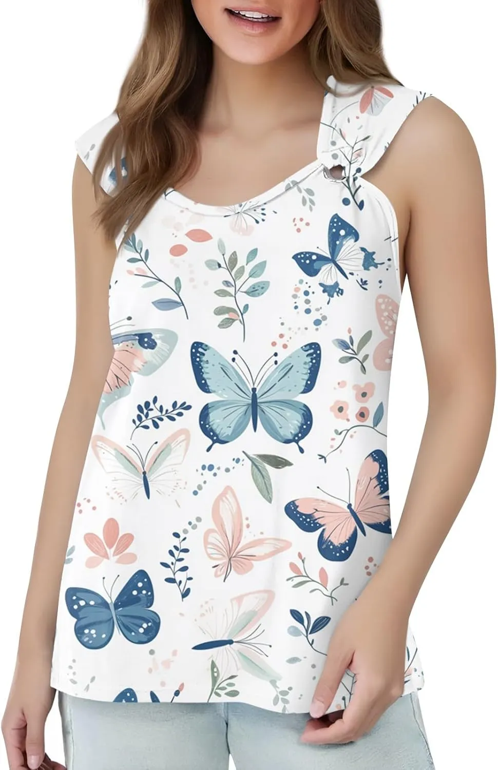 Womens Summer Tops Plus Size Sleeveless Causal Printed Square Neck Comfort Pleated Tank Tops for Women 2025
