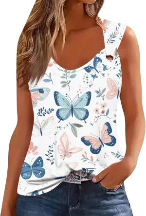 Womens Summer Tops Plus Size Sleeveless Causal Printed Square Neck Comfort Pleated Tank Tops for Women 2025