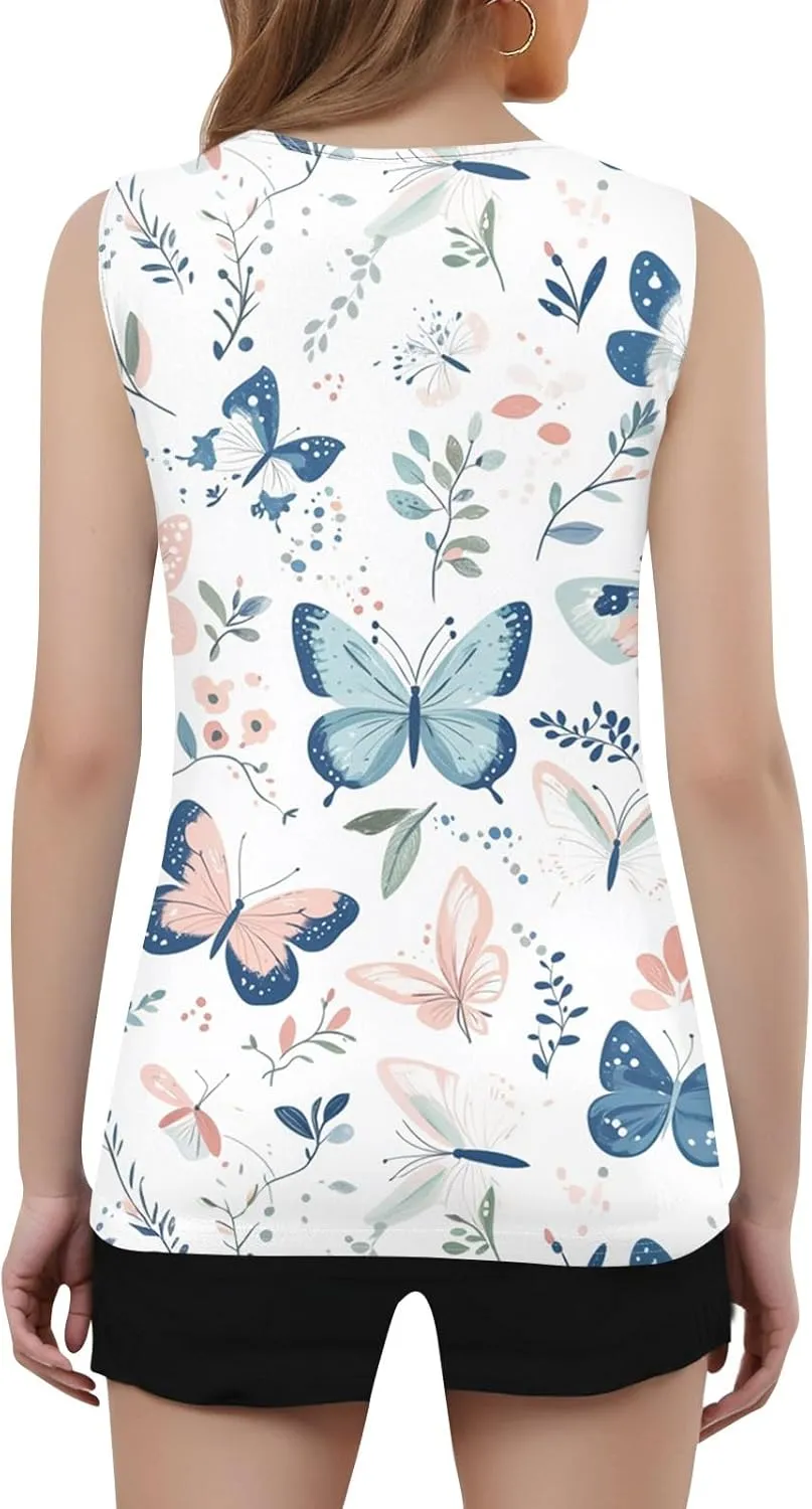 Womens Summer Tops Plus Size Sleeveless Causal Printed Square Neck Comfort Pleated Tank Tops for Women 2025