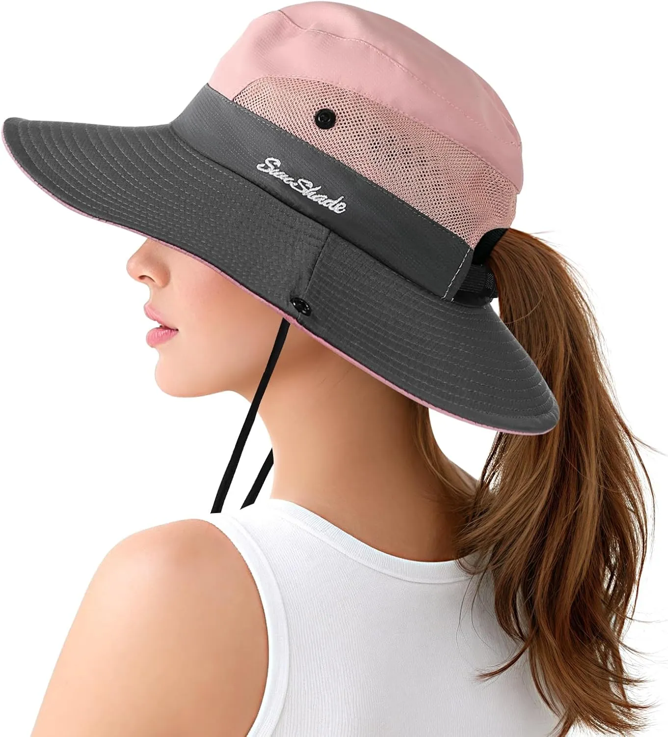 Womens Sun Hat - Sun Hats for Women with Ponytail Hole, Foldable Wide Brim Cooling Mesh Beach Fishing Hat for Outdoor