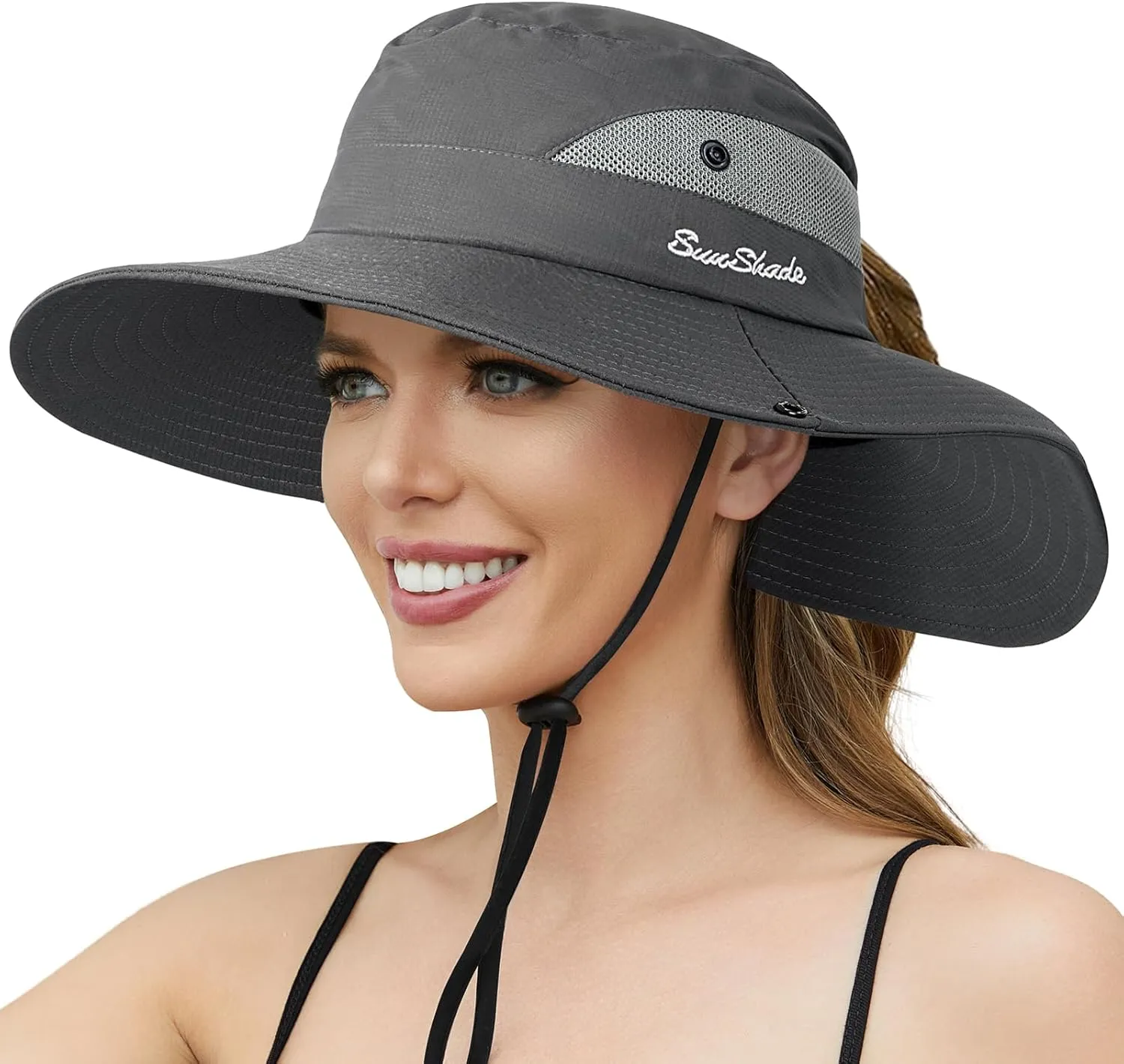 Womens Sun Hat - Sun Hats for Women with Ponytail Hole, Foldable Wide Brim Cooling Mesh Beach Fishing Hat for Outdoor