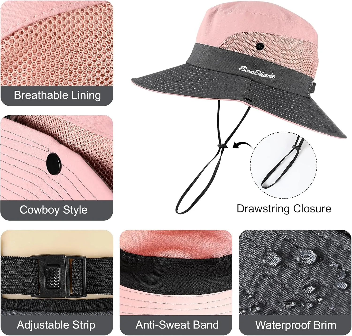 Womens Sun Hat - Sun Hats for Women with Ponytail Hole, Foldable Wide Brim Cooling Mesh Beach Fishing Hat for Outdoor