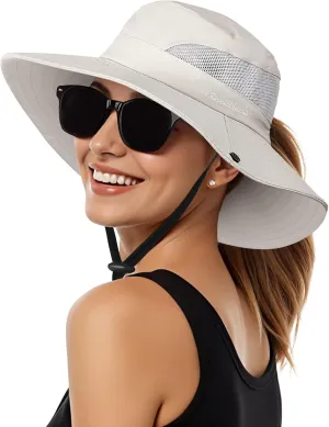 Womens Sun Hat - Sun Hats for Women with Ponytail Hole, Foldable Wide Brim Cooling Mesh Beach Fishing Hat for Outdoor