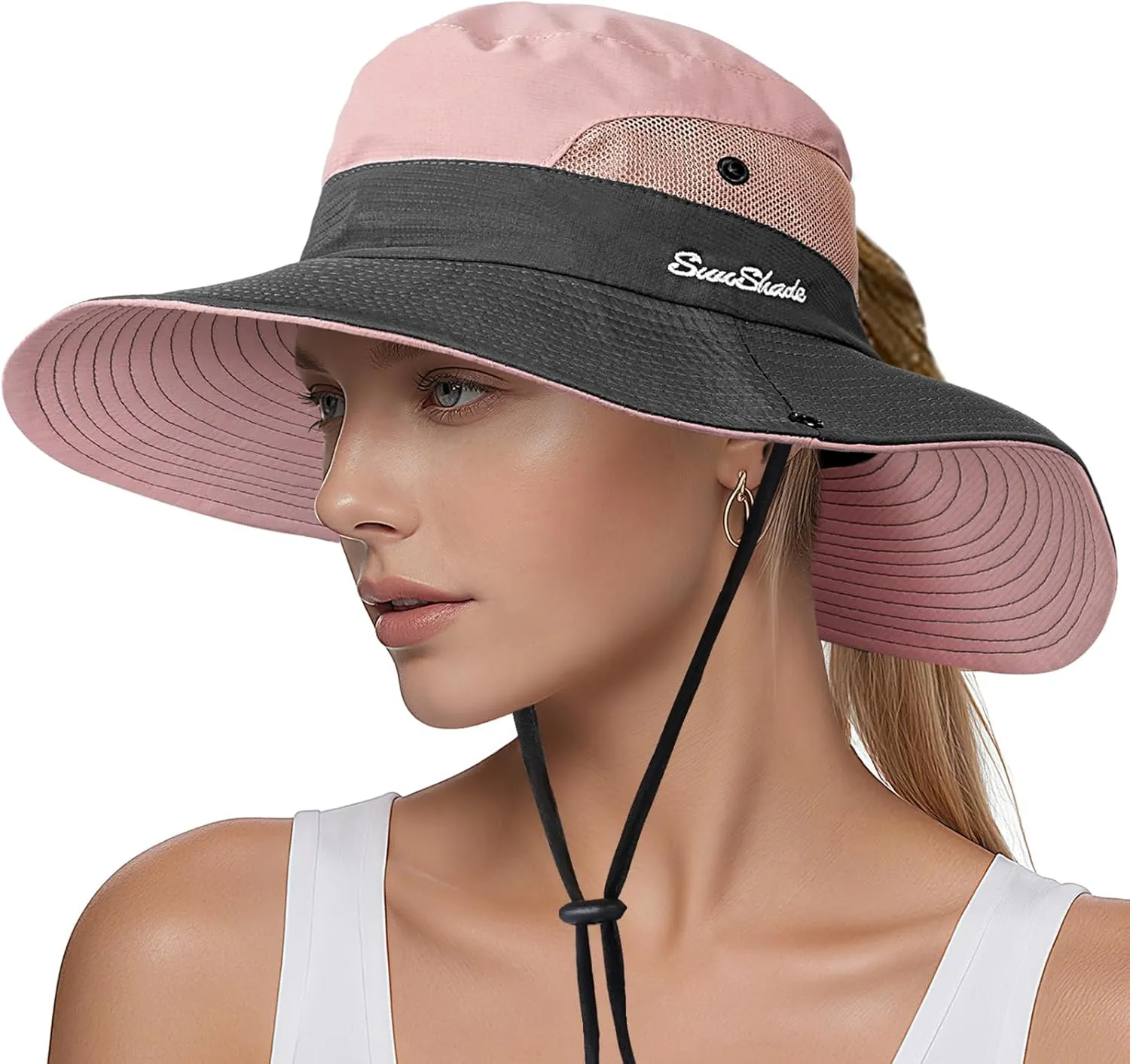 Womens Sun Hat - Sun Hats for Women with Ponytail Hole, Foldable Wide Brim Cooling Mesh Beach Fishing Hat for Outdoor
