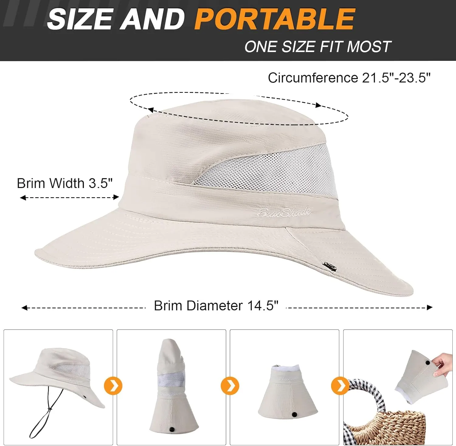 Womens Sun Hat - Sun Hats for Women with Ponytail Hole, Foldable Wide Brim Cooling Mesh Beach Fishing Hat for Outdoor