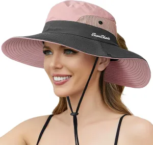 Womens Sun Hat - Sun Hats for Women with Ponytail Hole, Foldable Wide Brim Cooling Mesh Beach Fishing Hat for Outdoor