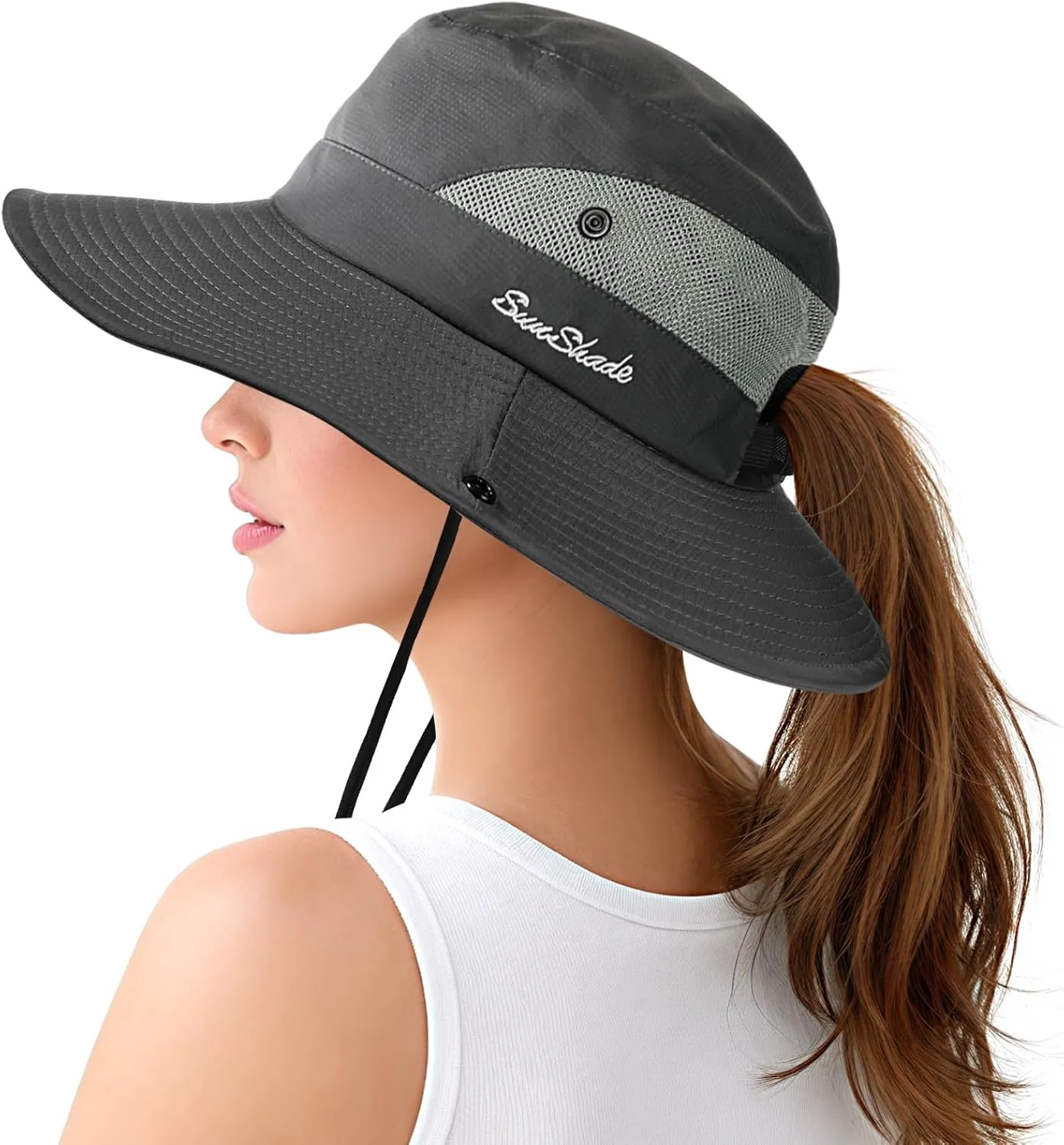 Womens Sun Hat - Sun Hats for Women with Ponytail Hole, Foldable Wide Brim Cooling Mesh Beach Fishing Hat for Outdoor