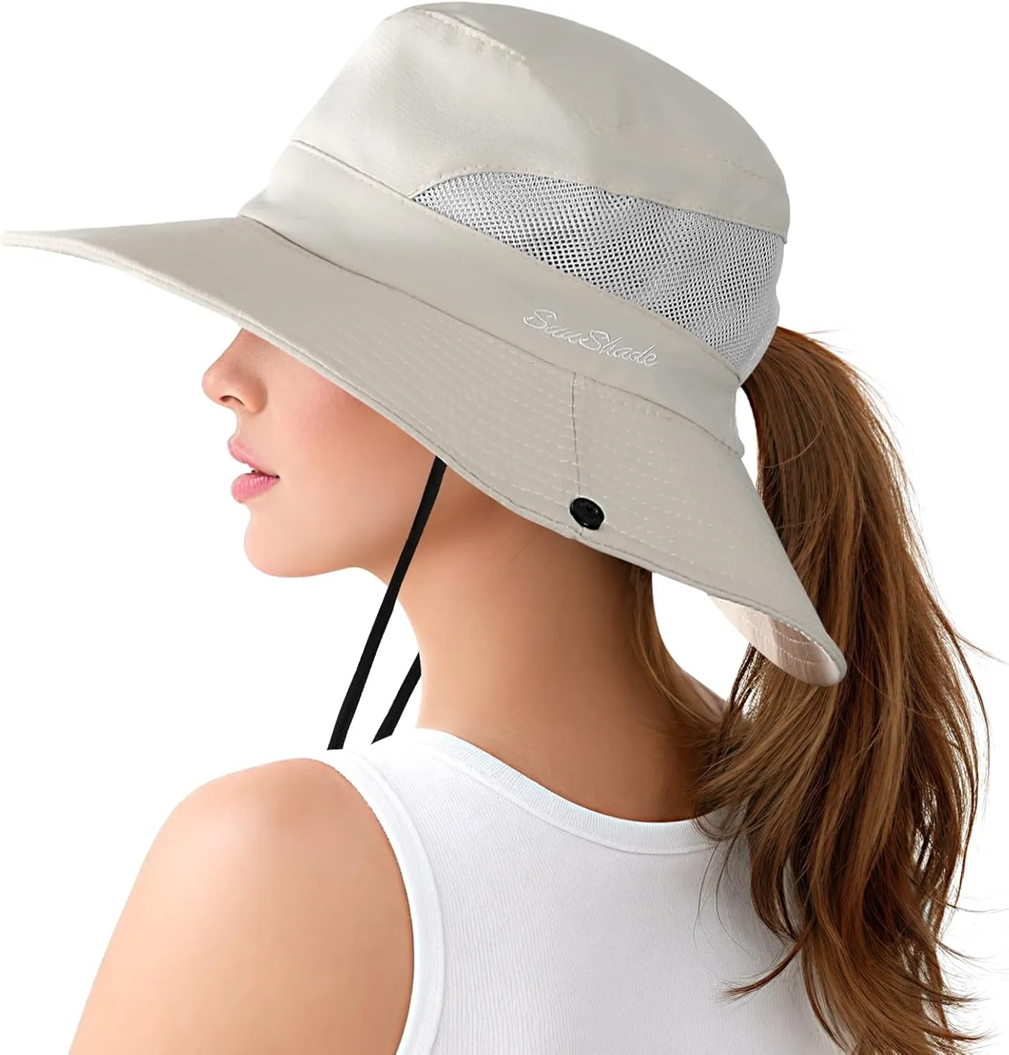 Womens Sun Hat - Sun Hats for Women with Ponytail Hole, Foldable Wide Brim Cooling Mesh Beach Fishing Hat for Outdoor