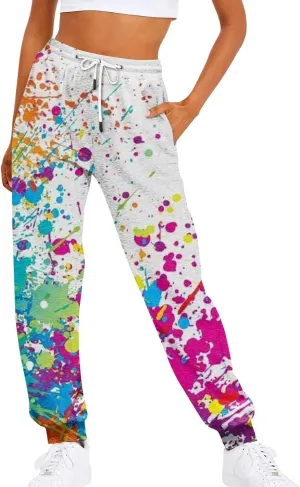 Womens Sweatpants with Pockets Elastic Waist Soft Leggings Tie-dye Fall Womens Sweatpants Workout High Waisted Pants