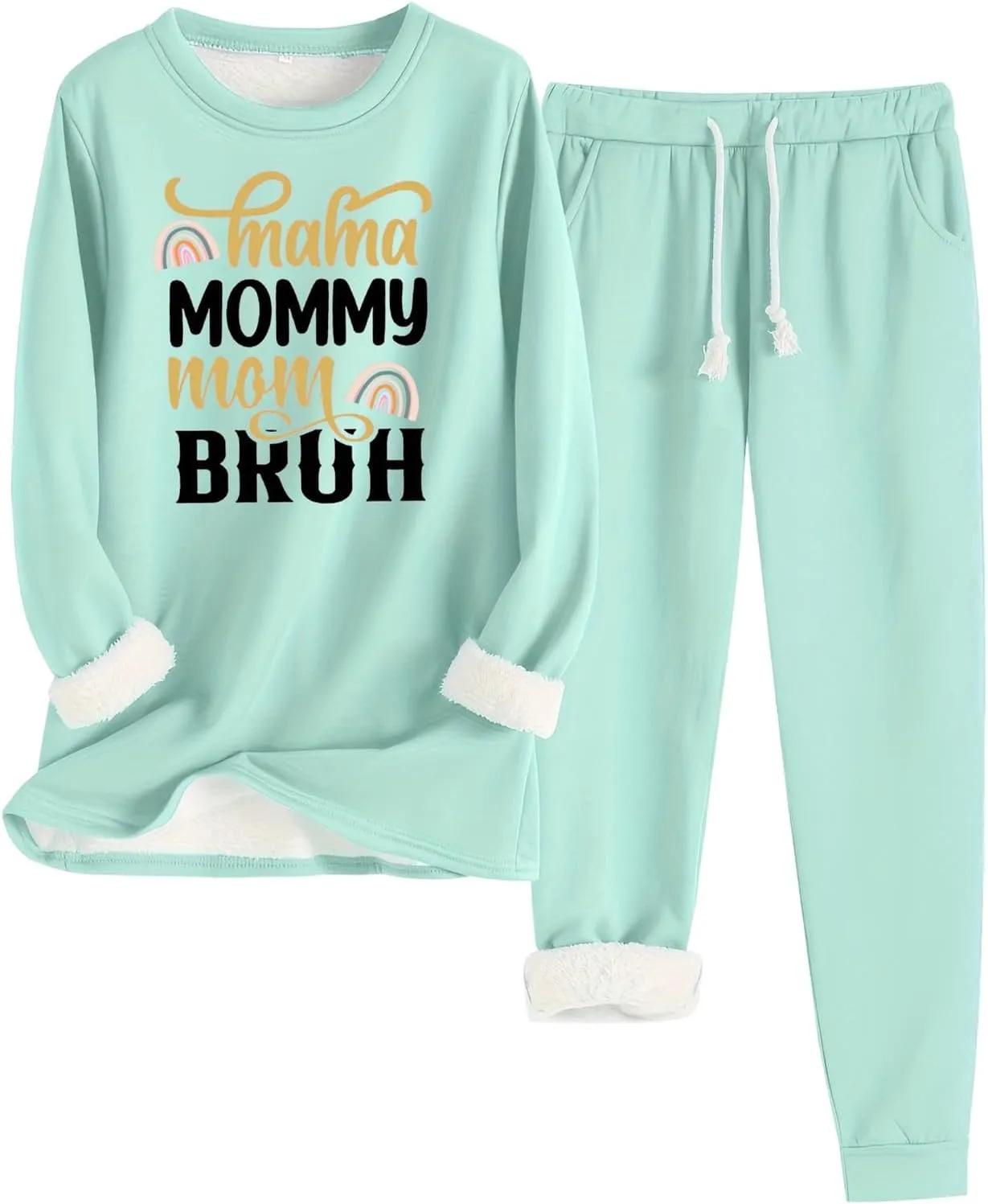 Women's Sweatsuit Outfits Warm Fleece Lined Sweatshirts Jogger Pant Comfy Crewneck Hoodie Sweatsuit Pjs Sleepwear