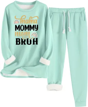 Women's Sweatsuit Outfits Warm Fleece Lined Sweatshirts Jogger Pant Comfy Crewneck Hoodie Sweatsuit Pjs Sleepwear