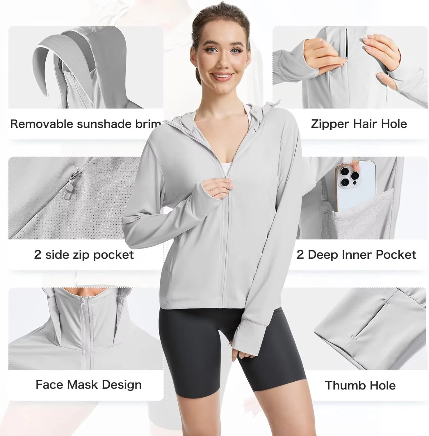 Women's UPF 50  Sun Protection Jacket Cooling Hooded SPF Shirt Long Sleeve UV Clothing for Hiking Golf Outdoor