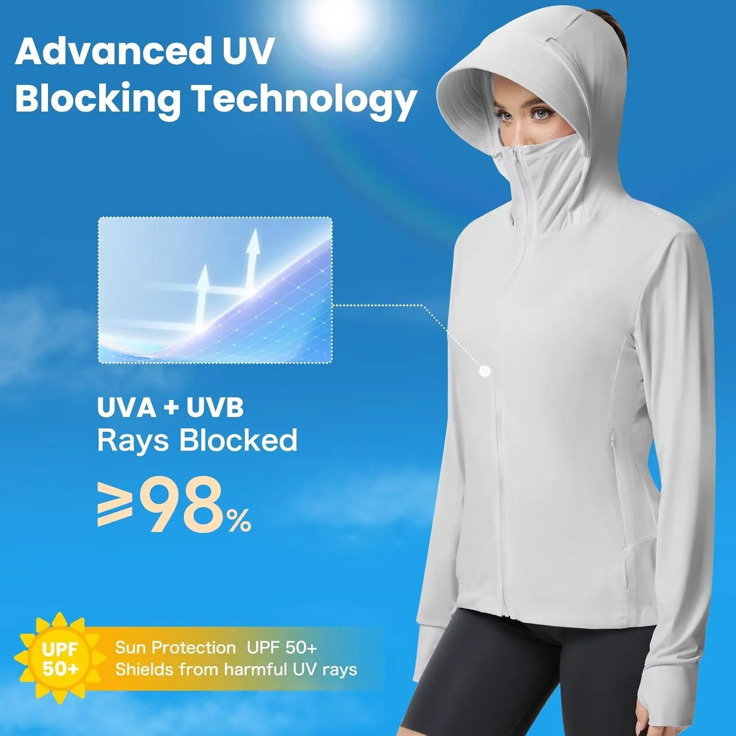 Women's UPF 50  Sun Protection Jacket Cooling Hooded SPF Shirt Long Sleeve UV Clothing for Hiking Golf Outdoor