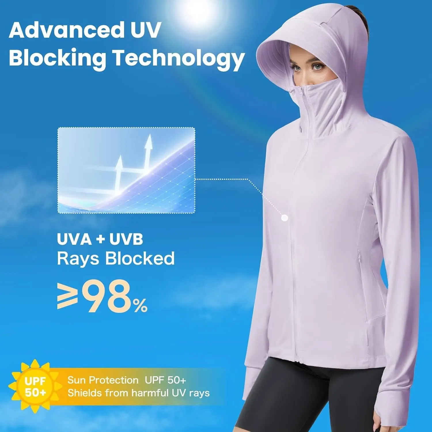 Women's UPF 50  Sun Protection Jacket Cooling Hooded SPF Shirt Long Sleeve UV Clothing for Hiking Golf Outdoor