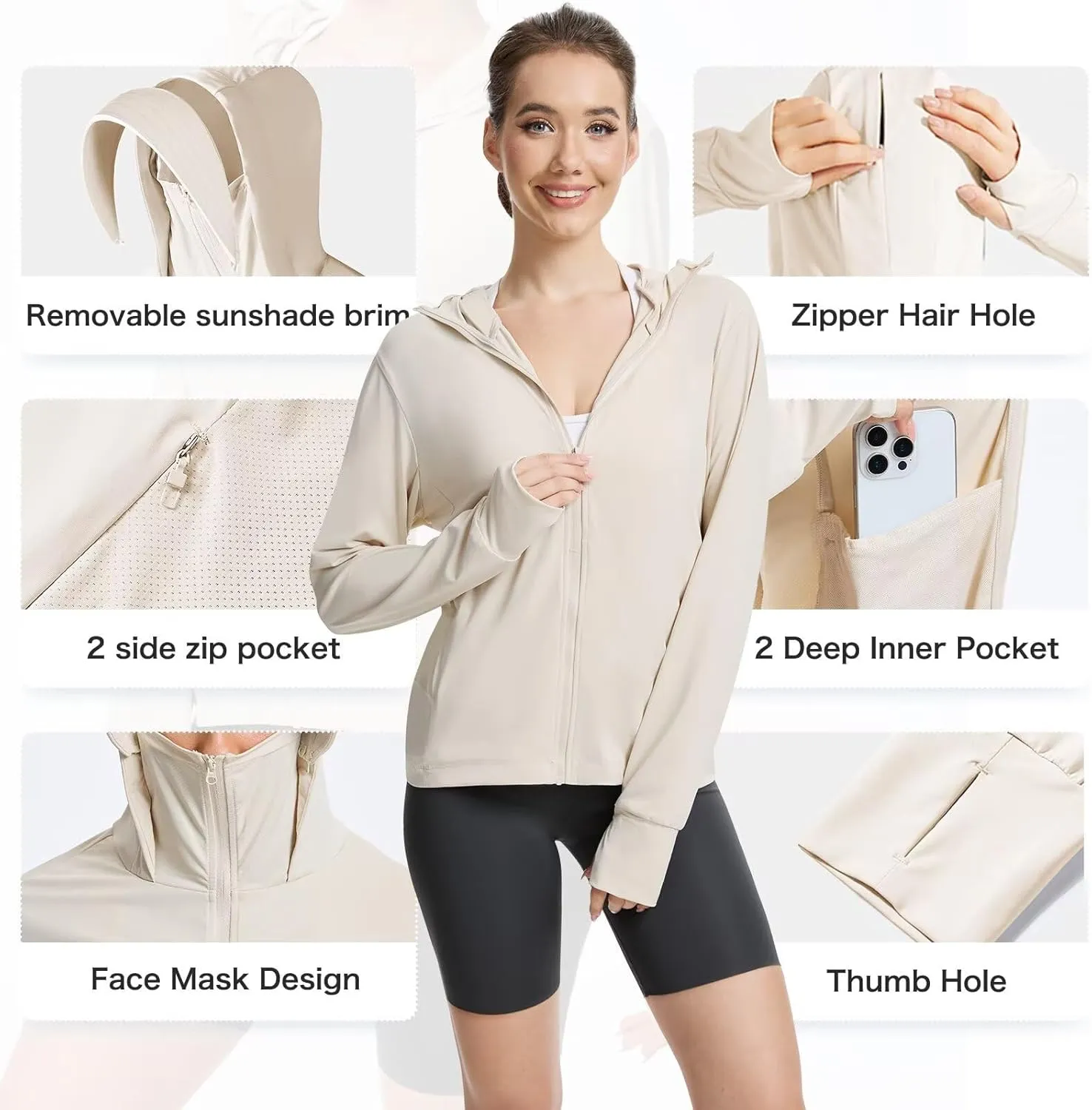 Women's UPF 50  Sun Protection Jacket Cooling Hooded SPF Shirt Long Sleeve UV Clothing for Hiking Golf Outdoor