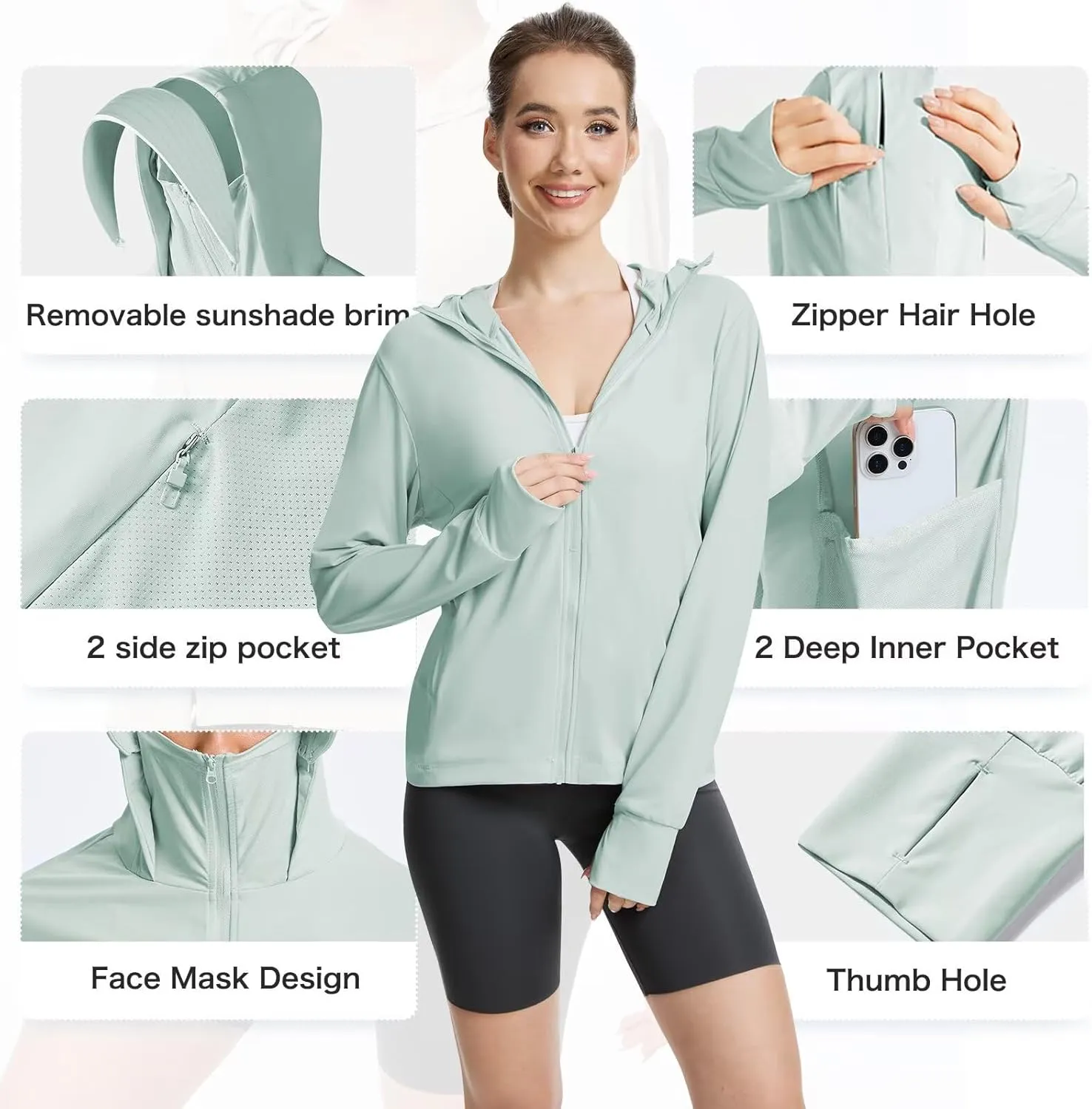 Women's UPF 50  Sun Protection Jacket Cooling Hooded SPF Shirt Long Sleeve UV Clothing for Hiking Golf Outdoor