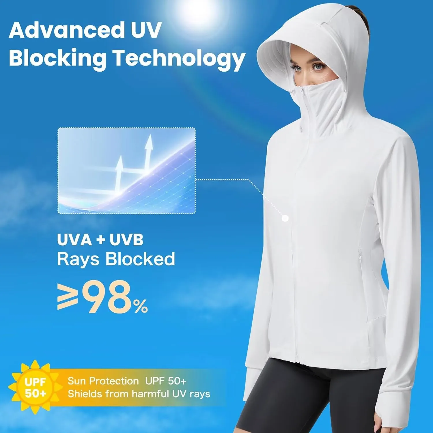 Women's UPF 50  Sun Protection Jacket Cooling Hooded SPF Shirt Long Sleeve UV Clothing for Hiking Golf Outdoor