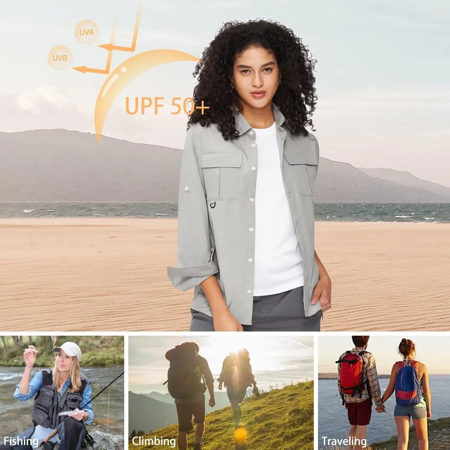 Women's UPF 50  UV Sun Protection Shirts Long Sleeve Quick Dry Fishing Outdoor Hiking Gardening Shirts Cool