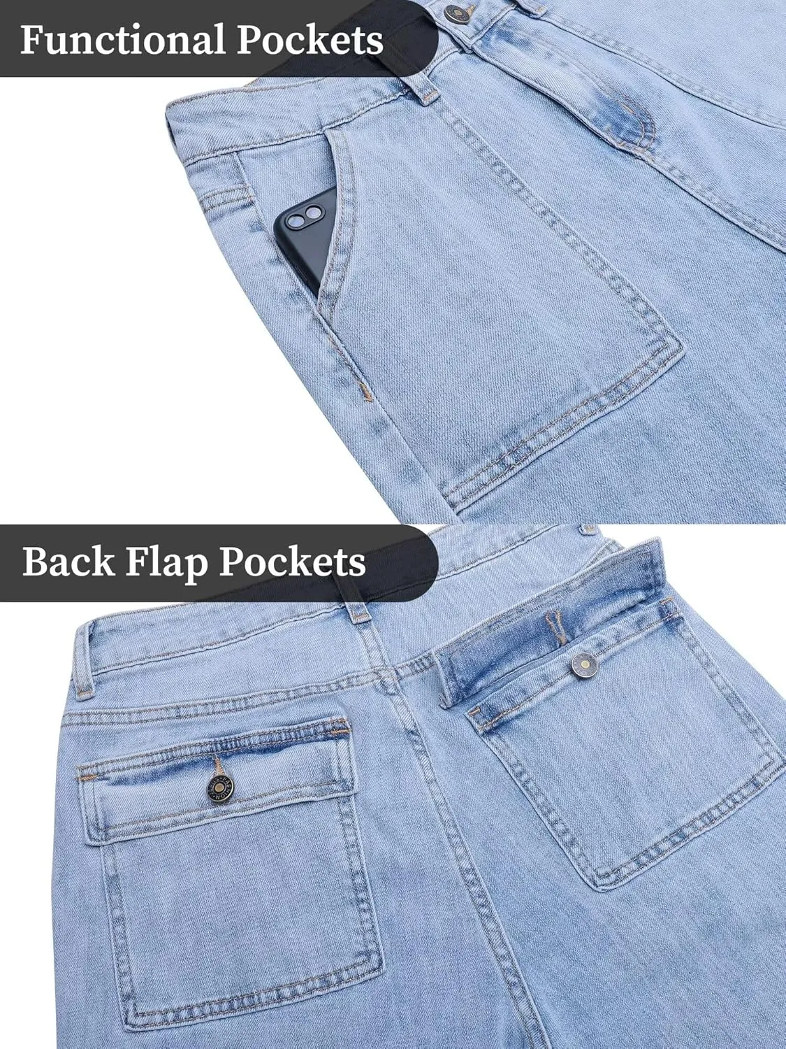 Womens Wide Leg Jeans High Waisted Carpenter Cargo Jeans Casual 90s Y2K Flap Pocket Straight Leg Jeans for Women