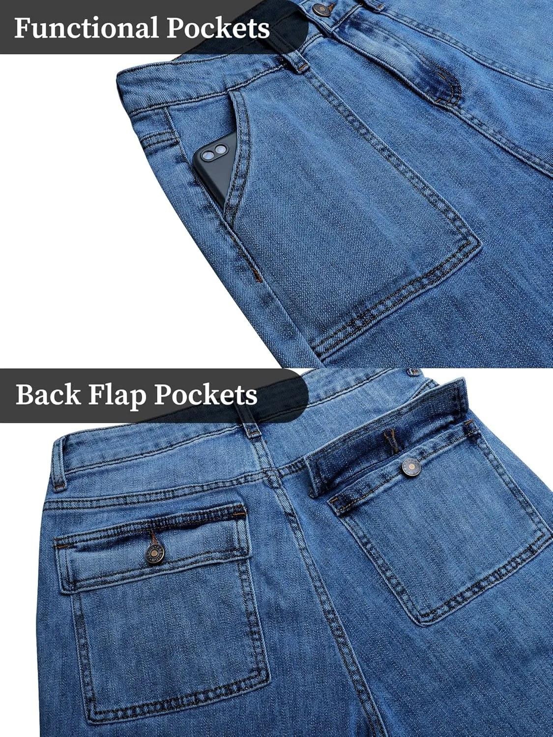 Womens Wide Leg Jeans High Waisted Carpenter Cargo Jeans Casual 90s Y2K Flap Pocket Straight Leg Jeans for Women