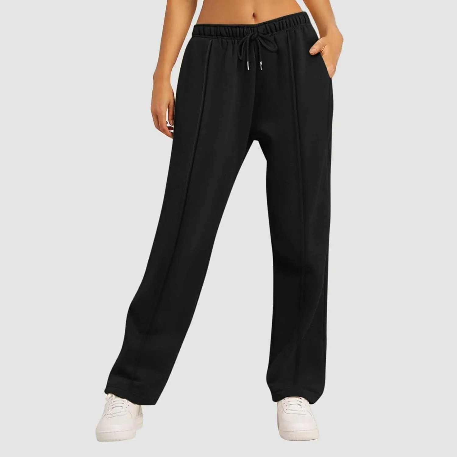Womens Wide Leg Sweatpants Baggy High Waisted Fleece Joggers with Pockets Comfy Lightweight Drawstring Lounge Pants